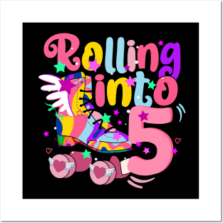 rolling into 5 - 5th birthday girl roller skates theme party Posters and Art